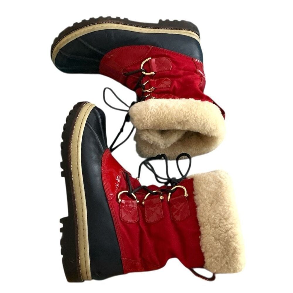Tory Burch Red Patent Leather Winter Snow Boots 9.5 VGC - Picture 2 of 11